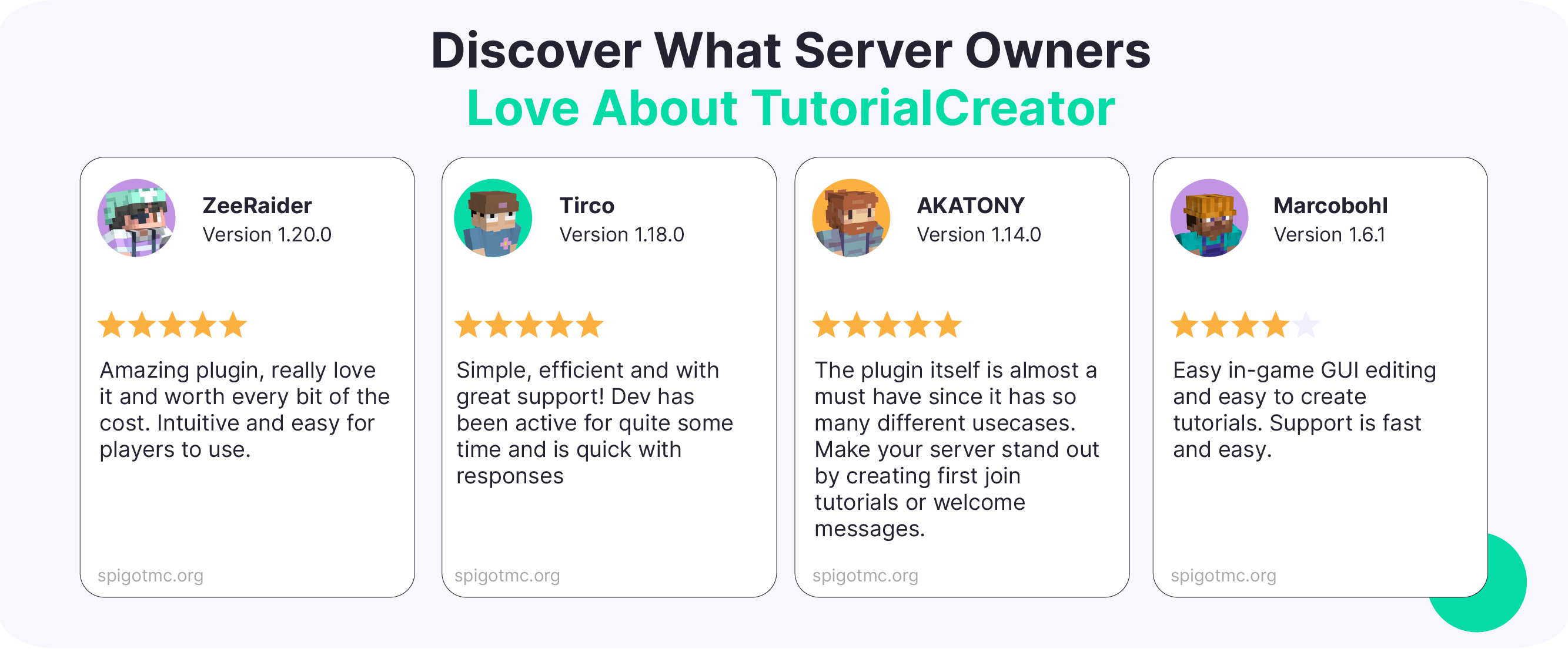 Customer reviews for TutorialCreator Minecraft Plugin